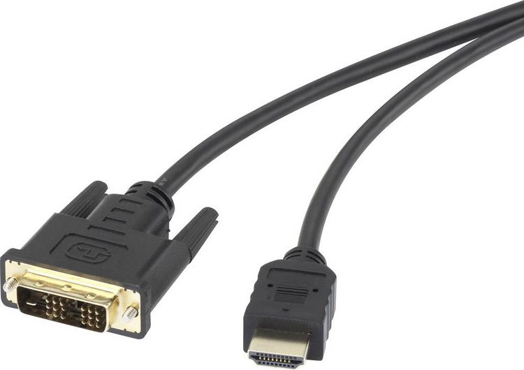 Produktbild: Renkforce DVI / HDMI Adapterkabel DVI-D 18+1pol. Stecker, HDMI-A Stecker 5.00 m Schwarz RF-4212219 vergoldete Steckkontakte, schraubbar DVI-Kabel