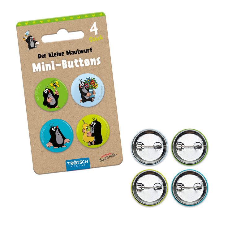 Produktbild: TR&Ouml;TSCH - Der kleine Maulwurf Mini-Buttons 4er Set Maulwurf | Ab 3 Jahren