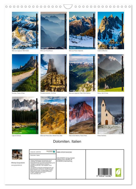Produktbild: Dolomiten. Italien (Wandkalender 2026 DIN A3 hoch), CALVENDO Monatskalender