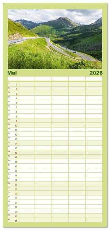 Produktbild: Familienplaner 2026 - Schweizer Alpenp&auml;sse mit 5 Spalten (Wandkalender, 21 x 45 cm) CALVENDO