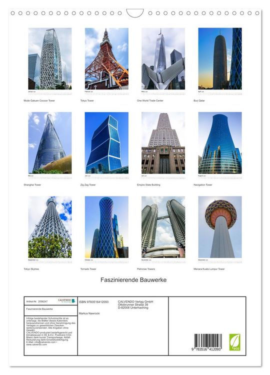 Produktbild: Faszinierende Bauwerke (Wandkalender 2026 DIN A3 hoch), CALVENDO Monatskalender