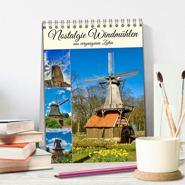 Produktbild: Nostalgie Windm&uuml;hlen (Tischkalender 2026 DIN A5 hoch), CALVENDO Monatskalender