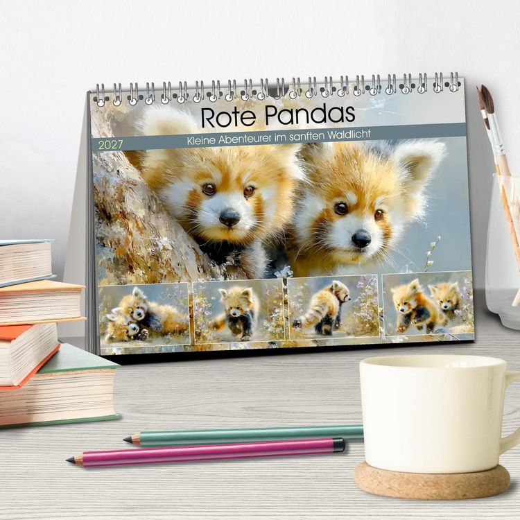 Produktbild: Rote Pandas. Kleine Abenteurer im sanften Waldlicht (Tischkalender 2027 DIN A5 quer), CALVENDO Monatskalender