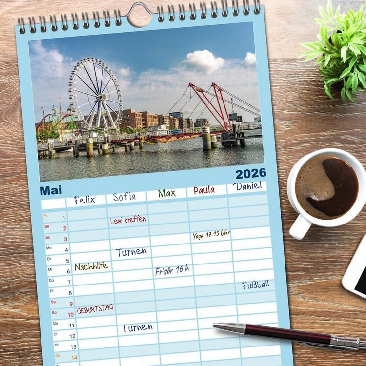 Produktbild: Familienplaner 2026 - Schleswig Holstein - Landeshauptstadt Kiel mit 5 Spalten (Wandkalender, 21 x 45 cm) CALVENDO
