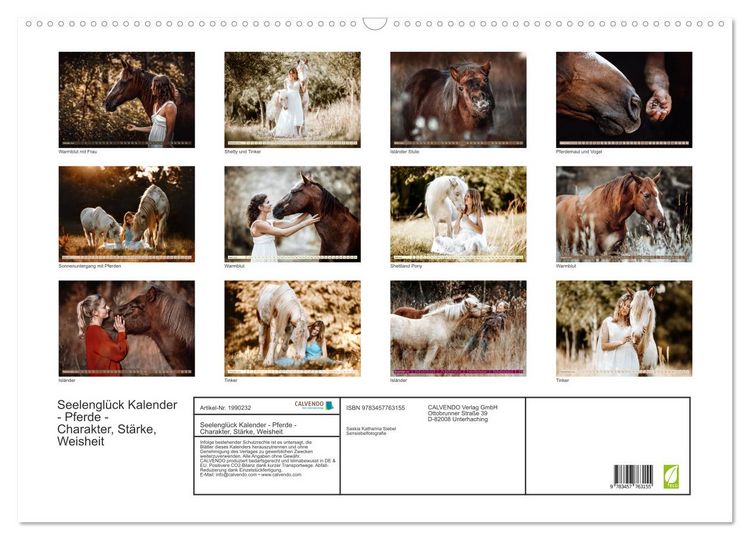 Produktbild: Seelengl&uuml;ck Kalender - Pferde - Charakter, St&auml;rke, Weisheit (Wandkalender 2026 DIN A2 quer), CALVENDO Monatskalender