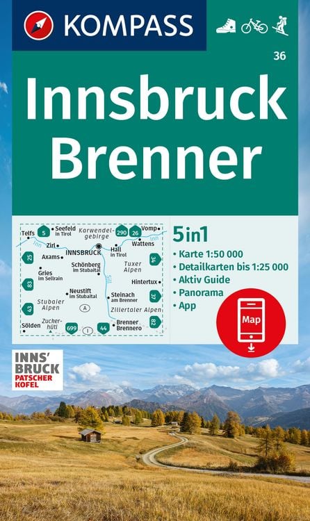 Produktbild: KOMPASS Wanderkarte 36 Innsbruck, Brenner 1:50.000