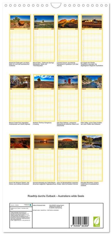 Produktbild: Familienplaner 2027 - Roadtrip durchs Outback &ndash; Australiens wilde Seele mit 5 Spalten (Wandkalender, 21 x 45 cm) CALVENDO