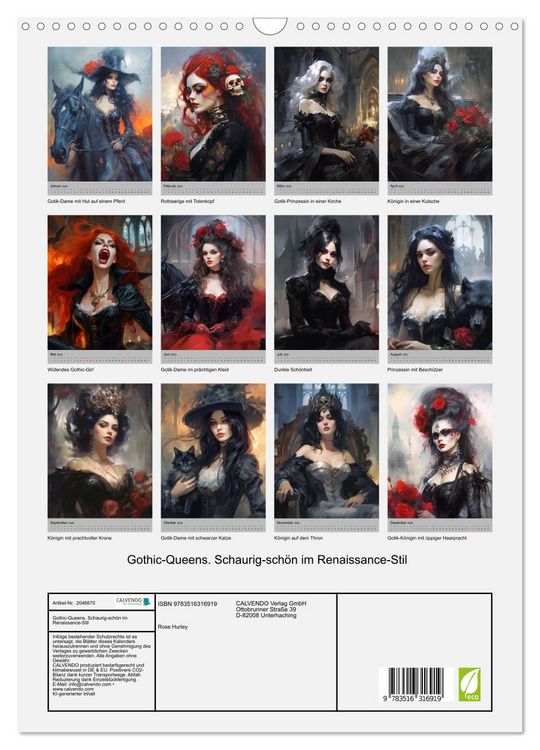 Produktbild: Gothic-Queens. Schaurig-sch&ouml;n im Renaissance-Stil (Wandkalender 2026 DIN A3 hoch), CALVENDO Monatskalender