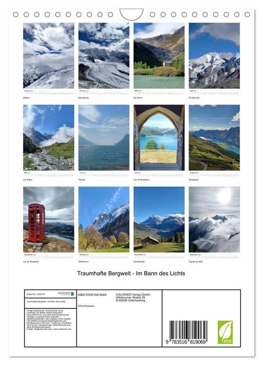 Produktbild: Traumhafte Bergwelt - Im Bann des Lichts (Wandkalender 2027 DIN A4 hoch), CALVENDO Monatskalender