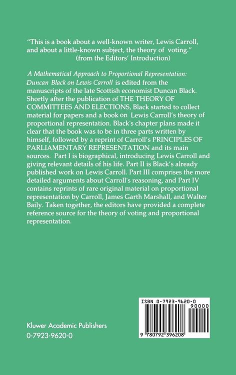 Produktbild: A Mathematical Approach to Proportional Representation: Duncan Black on Lewis Carroll