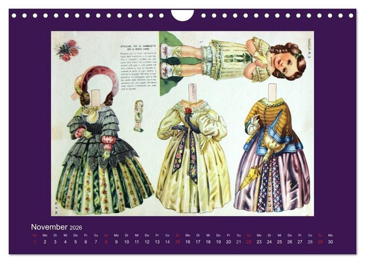 Produktbild: Alte europ&auml;ische Ankleidepuppen aus Papier (Wandkalender 2026 DIN A4 quer), CALVENDO Monatskalender