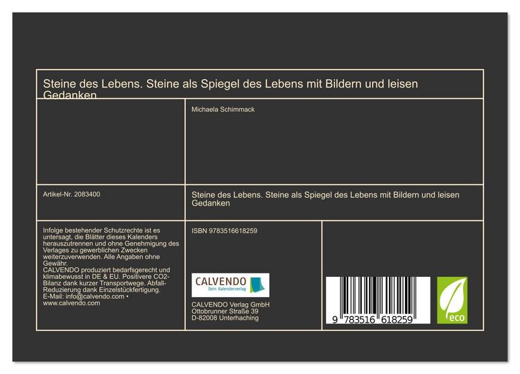 Produktbild: Steine des Lebens. Steine als Spiegel des Lebens mit Bildern und leisen Gedanken (Tischkalender 2026 DIN A5 quer), CALVENDO Monatskalender