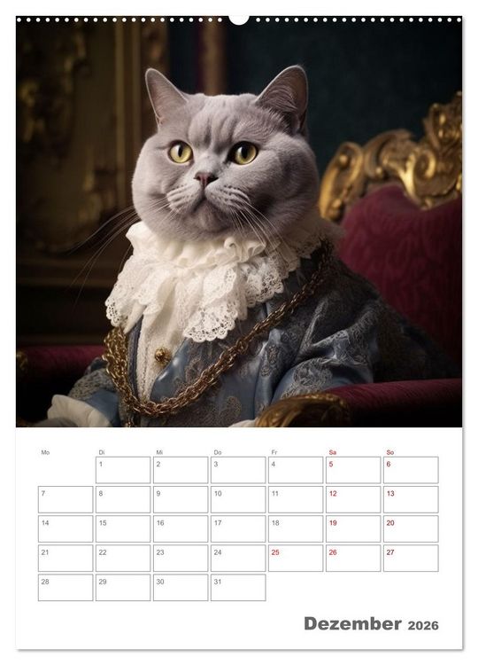 Produktbild: Royale Katzen Portraits (Wandkalender 2026 DIN A2 hoch), CALVENDO Monatskalender