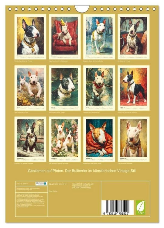 Produktbild: Gentlemen auf Pfoten. Der Bullterrier im k&uuml;nstlerischen Vintage-Stil (Wandkalender 2027 DIN A4 hoch), CALVENDO Monatskalender