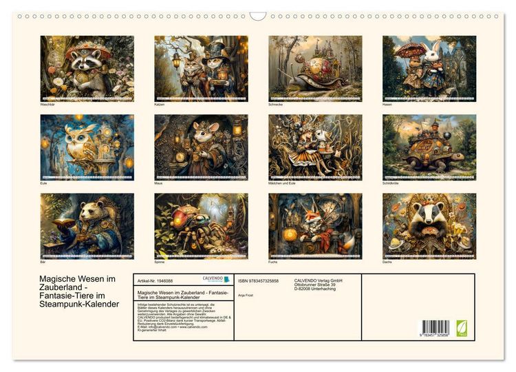 Produktbild: Magische Wesen im Zauberland - Fantasie-Tiere im Steampunk-Kalender (Wandkalender 2026 DIN A2 quer), CALVENDO Monatskalender