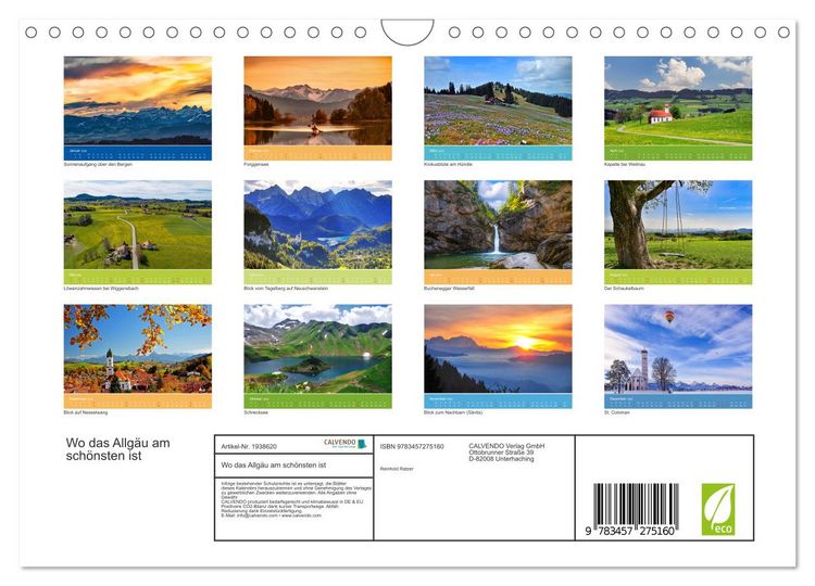 Produktbild: Wo das Allg&auml;u am sch&ouml;nsten ist (Wandkalender 2026 DIN A4 quer), CALVENDO Monatskalender
