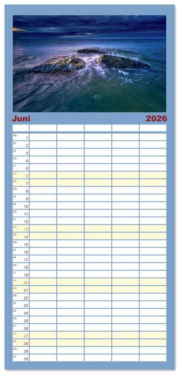 Produktbild: Familienplaner 2026 - Ostseesteine mit 5 Spalten (Wandkalender, 21 x 45 cm) CALVENDO