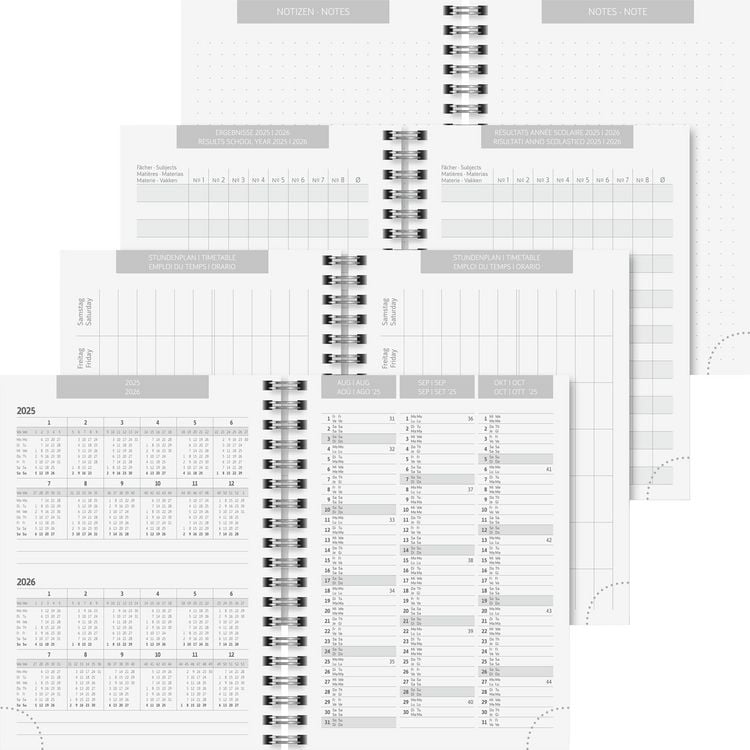 Produktbild: BRUNNEN Schülerkalender (2025/2026) "Botanical", 2 Seiten = 1 Woche, A6, 208 Seiten, Naturkarton-Umschlag, grau
