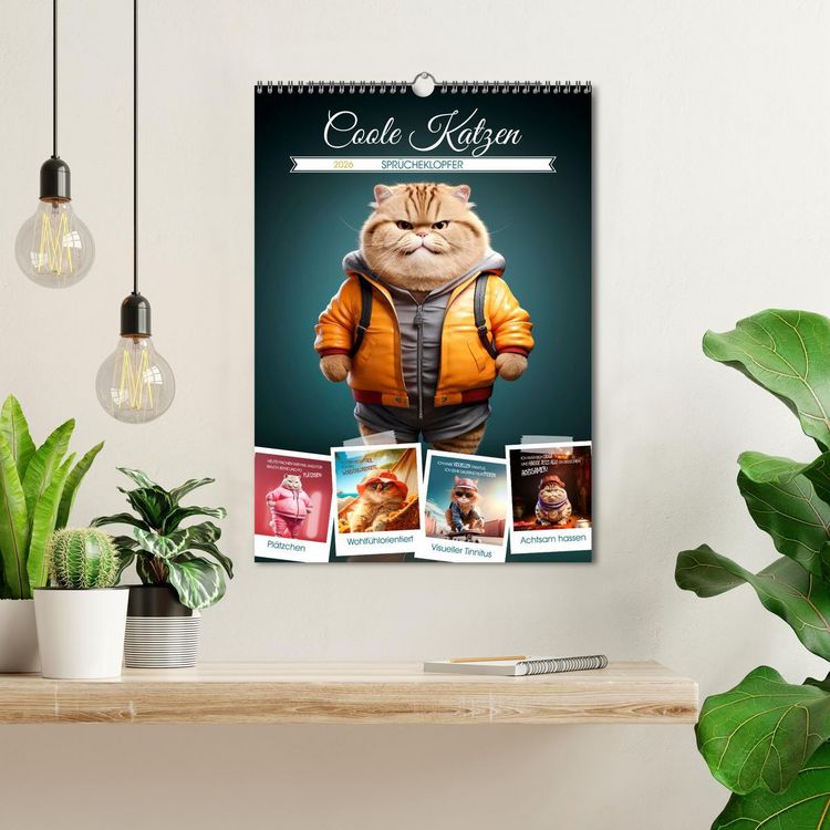 Produktbild: COOLE KATZEN Spr&uuml;cheklopfer (Wandkalender 2026 DIN A3 hoch), CALVENDO Monatskalender