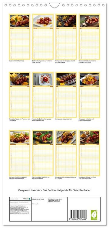 Produktbild: Familienplaner 2026 - Currywurst Kalender - Das Berliner Kultgericht f&uuml;r Fleischliebhaber mit 5 Spalten (Wandkalender, 21 x 45 cm) CALVENDO