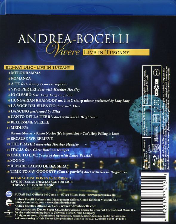 Produktbild: Andrea Bocelli - Vivere/Live in Tuscany
