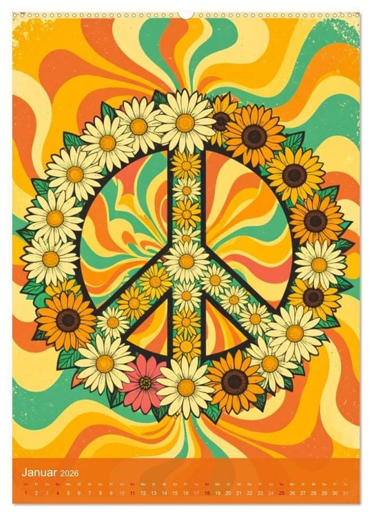 Produktbild: Flower Power Dreams - Retro 70s Art (Wandkalender 2026 DIN A2 hoch), CALVENDO Monatskalender