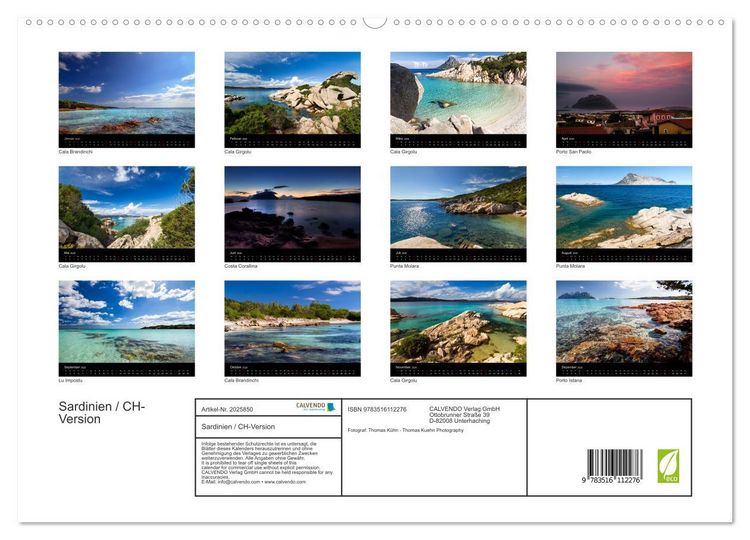 Produktbild: Sardinien / CH-Version (hochwertiger Premium Wandkalender 2026 DIN A2 quer), Kunstdruck in Hochglanz