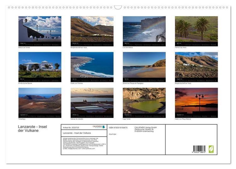 Produktbild: Lanzarote - Insel der Vulkane (Wandkalender 2026 DIN A2 quer), CALVENDO Monatskalender