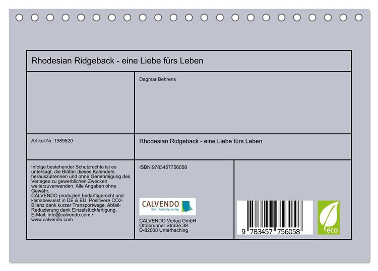 Produktbild: Rhodesian Ridgeback - eine Liebe f&uuml;rs Leben (Tischkalender 2026 DIN A5 quer), CALVENDO Monatskalender