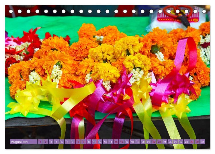 Produktbild: Asien - Farbenfrohe Blumenketten (Tischkalender 2026 DIN A5 quer), CALVENDO Monatskalender