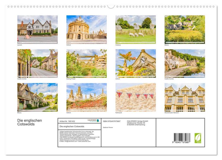 Produktbild: Die englischen Cotswolds (hochwertiger Premium Wandkalender 2026 DIN A2 quer), Kunstdruck in Hochglanz