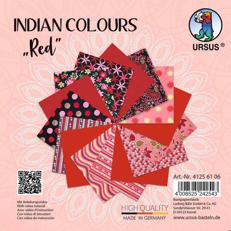 Produktbild: URSUS Spezialpapiere Indian Colours, red, 13,7 x 13,7 cm, 10 Blatt