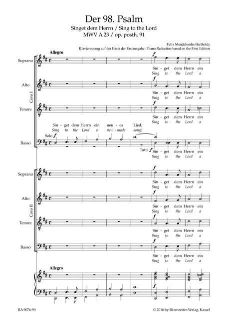 Produktbild: Mendelssohn Bartholdy, F: 98. Psalm "Singet dem Herrn ein ne