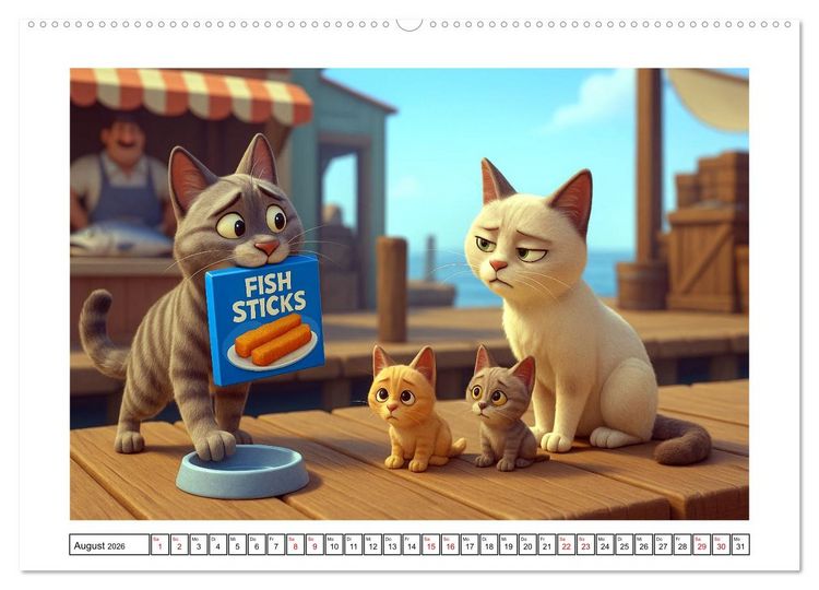 Produktbild: Katzen w&uuml;rden Fische kaufen (hochwertiger Premium Wandkalender 2026 DIN A2 quer), Kunstdruck in Hochglanz