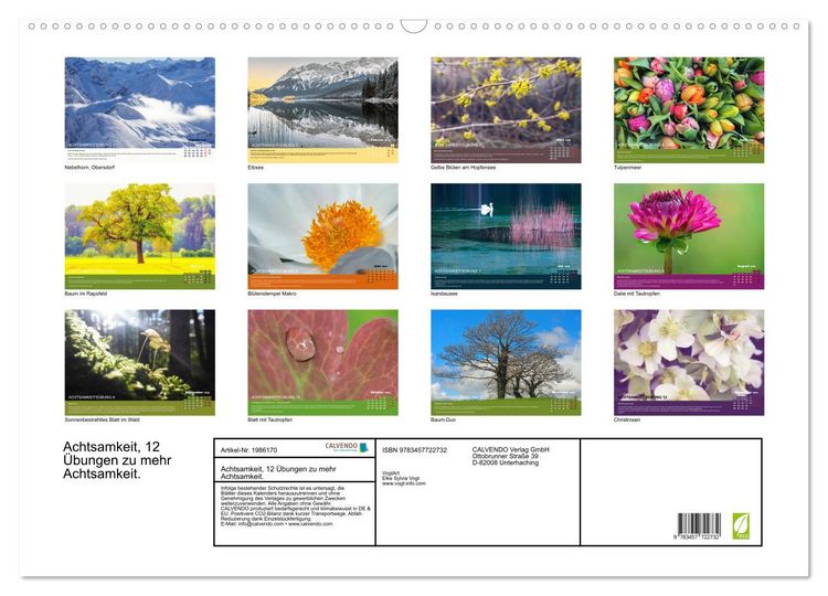 Produktbild: Achtsamkeit, 12 &Uuml;bungen zu mehr Achtsamkeit. (Wandkalender 2026 DIN A2 quer), CALVENDO Monatskalender