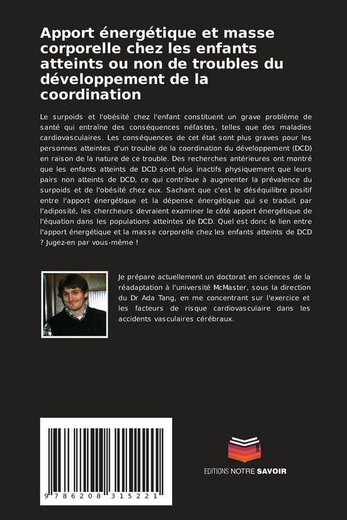 Produktbild: Apport &eacute;nerg&eacute;tique et masse corporelle chez les enfants atteints ou non de troubles du d&eacute;veloppement de la coordination
