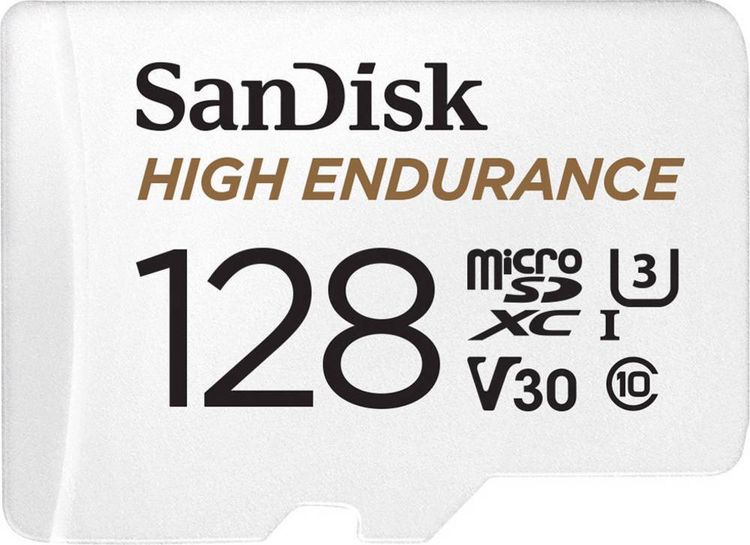 Produktbild: SanDisk High Endurance Monitoring microSDXC-Karte 128 GB Class 10, UHS-I, UHS-Class 3, v30 Video Speed Class inkl. SD-Adapter