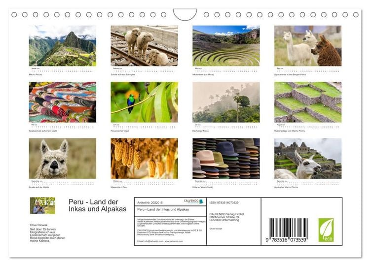 Produktbild: Peru - Land der Inkas und Alpakas (Wandkalender 2026 DIN A4 quer), CALVENDO Monatskalender