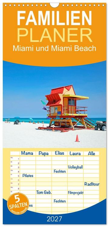 Produktbild: Familienplaner 2027 - Miami und Miami Beach mit 5 Spalten (Wandkalender, 21 x 45 cm) CALVENDO