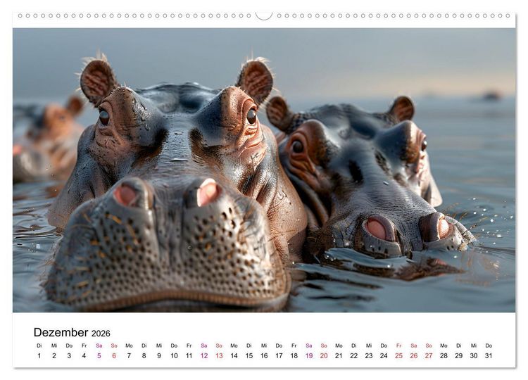 Produktbild: Flusspferde - Hippopotamus amphibius (Wandkalender 2026 DIN A2 quer), CALVENDO Monatskalender