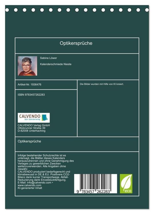 Produktbild: Optikerspr&uuml;che (Tischkalender 2026 DIN A5 hoch), CALVENDO Monatskalender