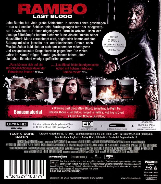Produktbild: Rambo - Last Blood (4K Ultra HD) (+ Blu-ray 2D)