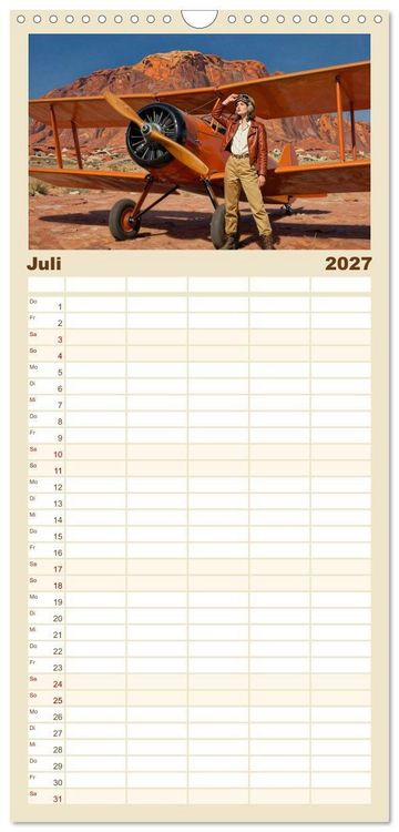 Produktbild: Familienplaner 2027 - Lack und Leinwand &ndash; Flieger mit 5 Spalten (Wandkalender, 21 x 45 cm) CALVENDO