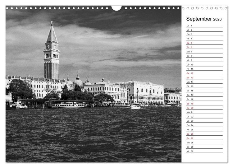 Produktbild: Venedig schwarz-wei&szlig; (Wandkalender 2026 DIN A3 quer), CALVENDO Monatskalender
