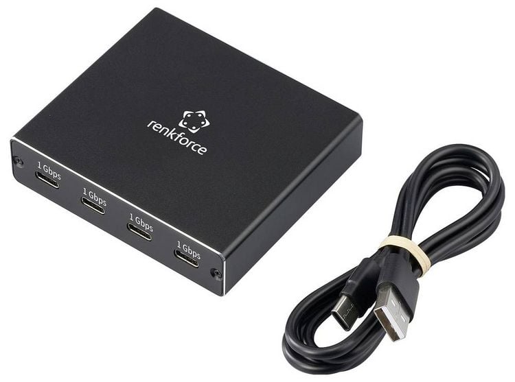 Produktbild: Renkforce RF-NS-200 Splitter RJ45, USB-C&reg; 4 Port 1 GBit/s
