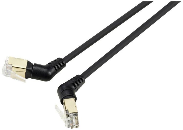 Produktbild: Renkforce RF-6071554 RJ45 Patchkabel CAT 8.2 S/FTP 1.00 m Schwarz Steckkontakte 360&deg; drehbar, Gewinkelter Kabelabgang 1 St.