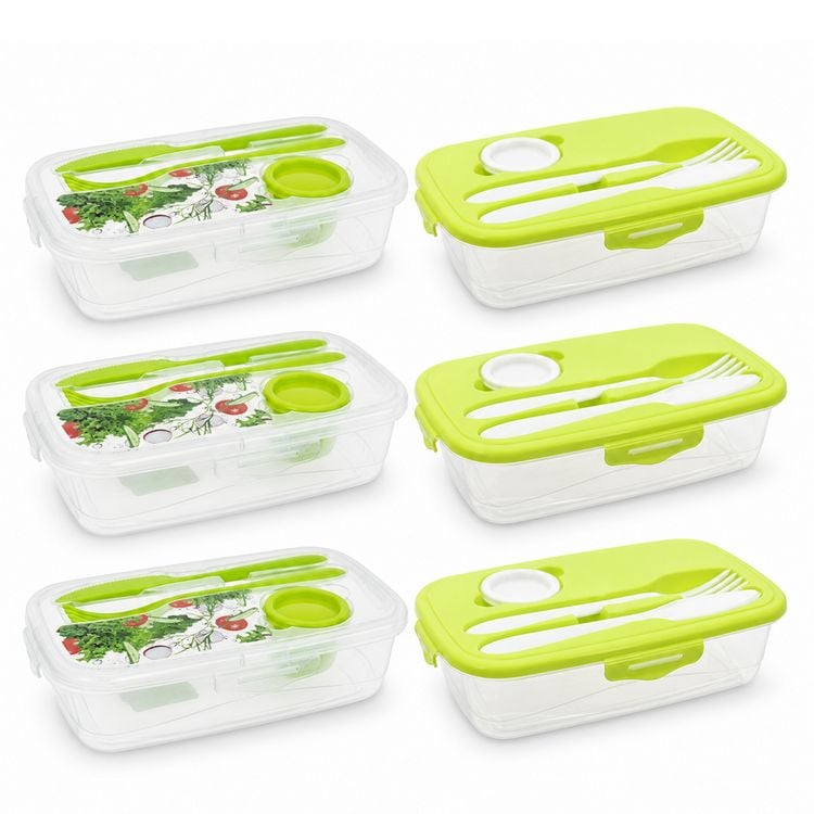 Produktbild: neuetischkultur 6er Set Frischhaltedosen mit Besteck und Dressingdose Meal Prep Boxen