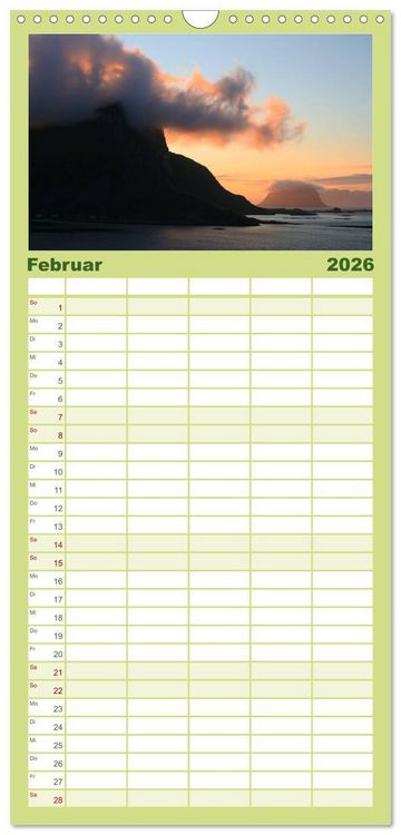 Produktbild: Familienplaner 2026 - Hurtigruten - Entlang der norwegischen K&uuml;ste mit 5 Spalten (Wandkalender, 21 x 45 cm) CALVENDO