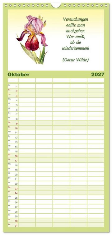 Produktbild: Familienplaner 2027 - 12 unterhaltsame Zitate f&uuml;r ein sch&ouml;nes Jahr mit 5 Spalten (Wandkalender, 21 x 45 cm) CALVENDO