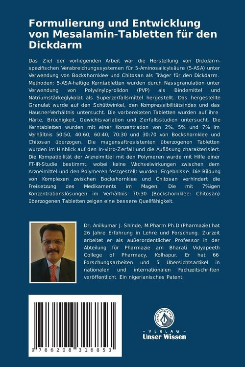 Produktbild: Formulierung und Entwicklung von Mesalamin-Tabletten f&uuml;r den Dickdarm